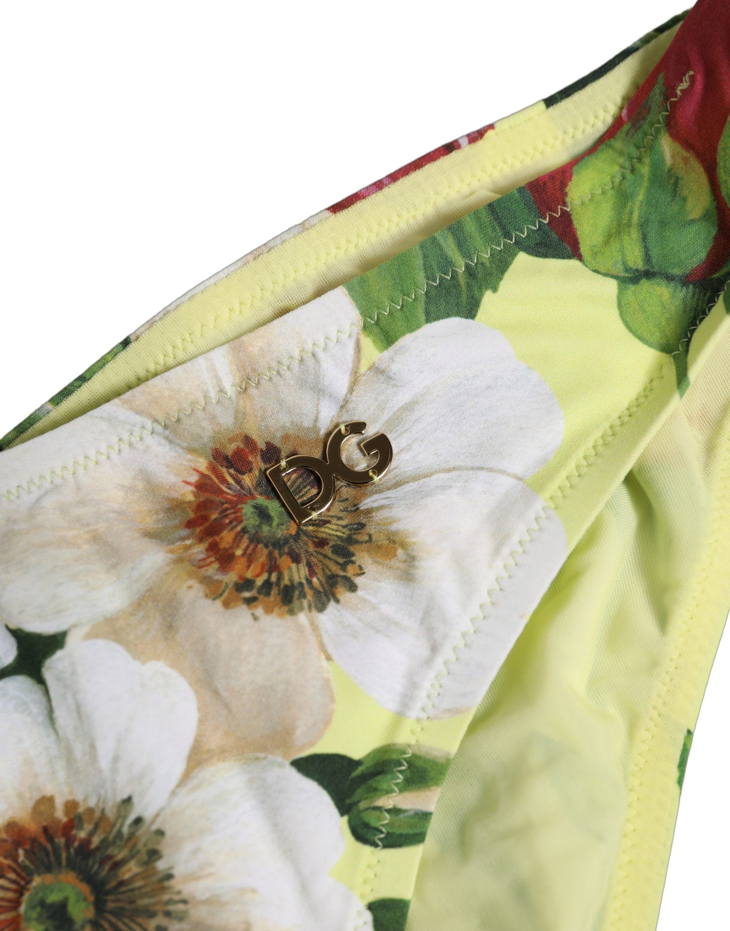 Yellow Floral Print Nylon Beachwear Bikini Bottom