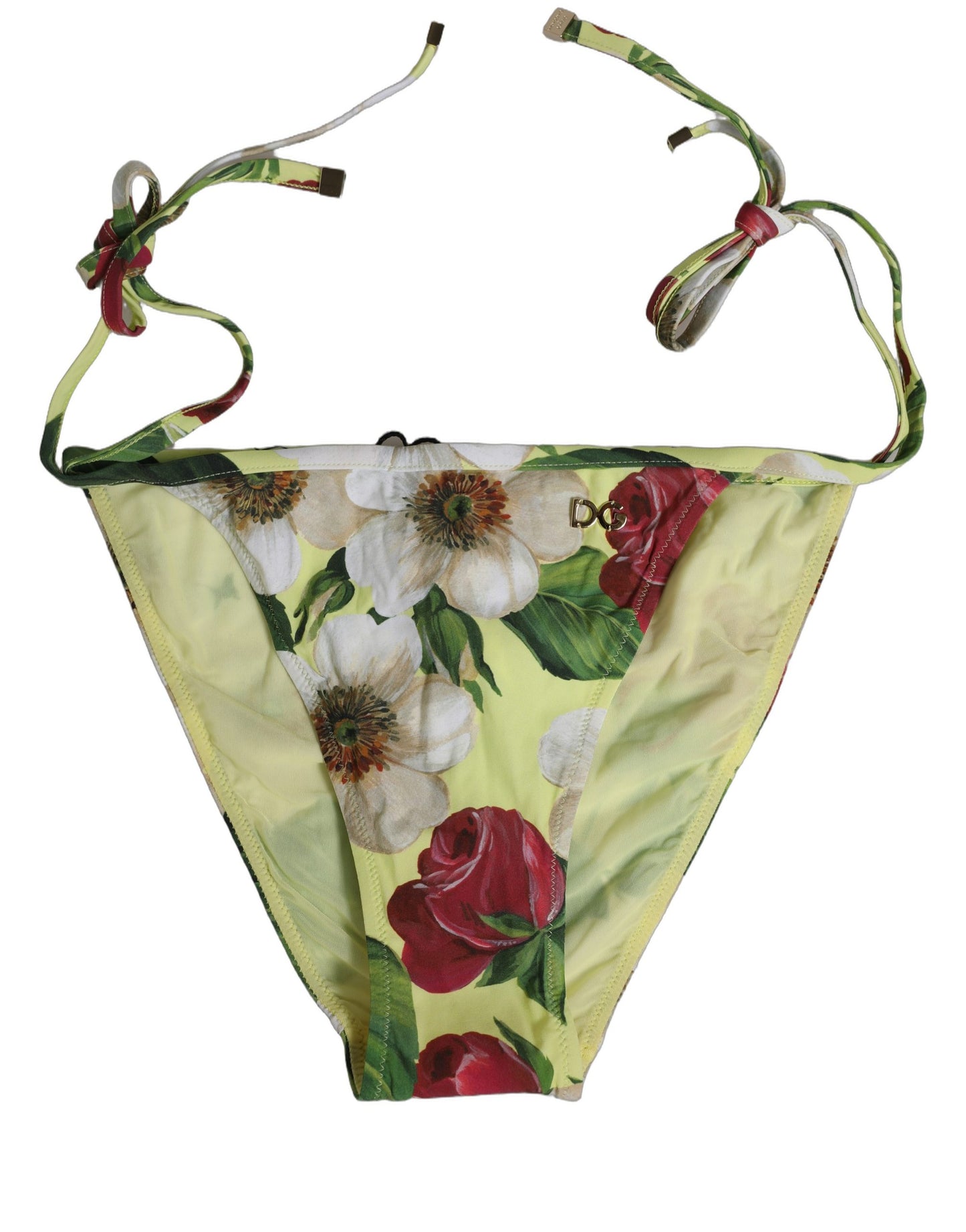 Yellow Floral Print Nylon Beachwear Bikini Bottom
