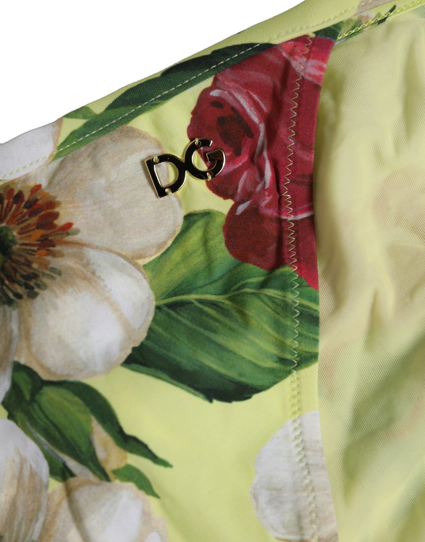 Yellow Floral Print Nylon Beachwear Bikini Bottom
