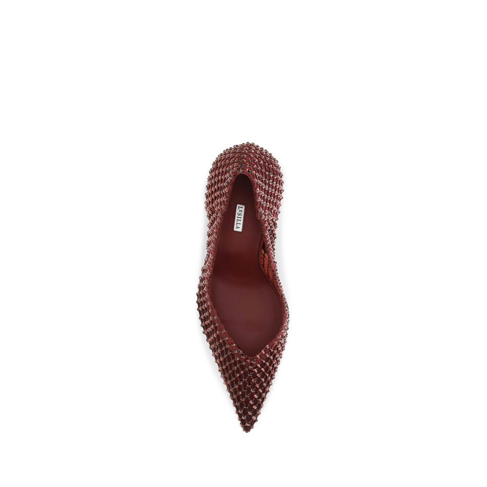 Red Satin High Heel Pumps