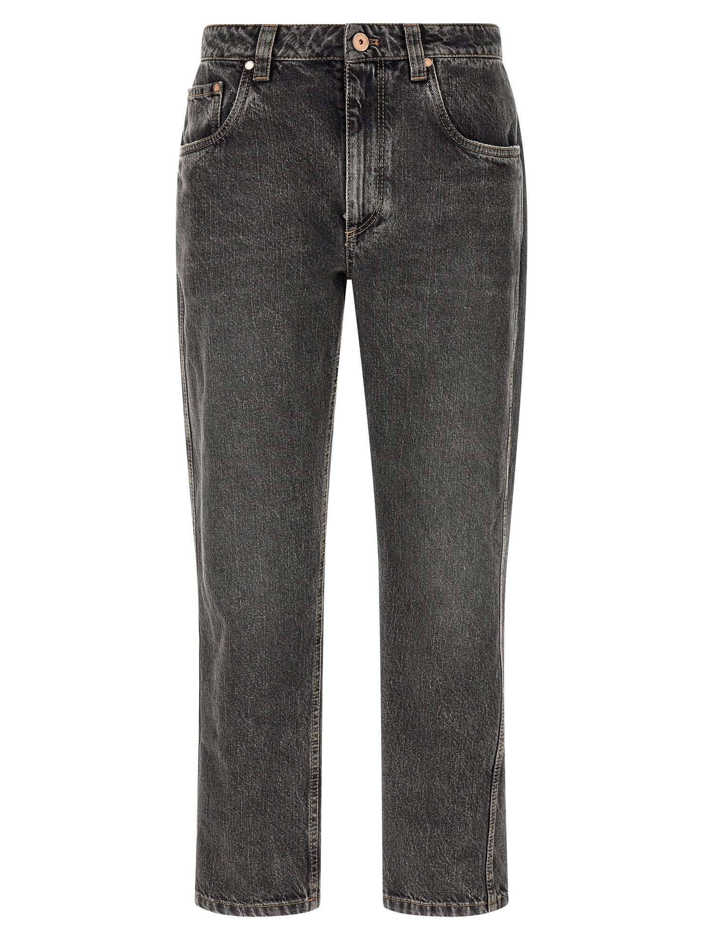 Gray Cotton Straight-Leg Jeans
