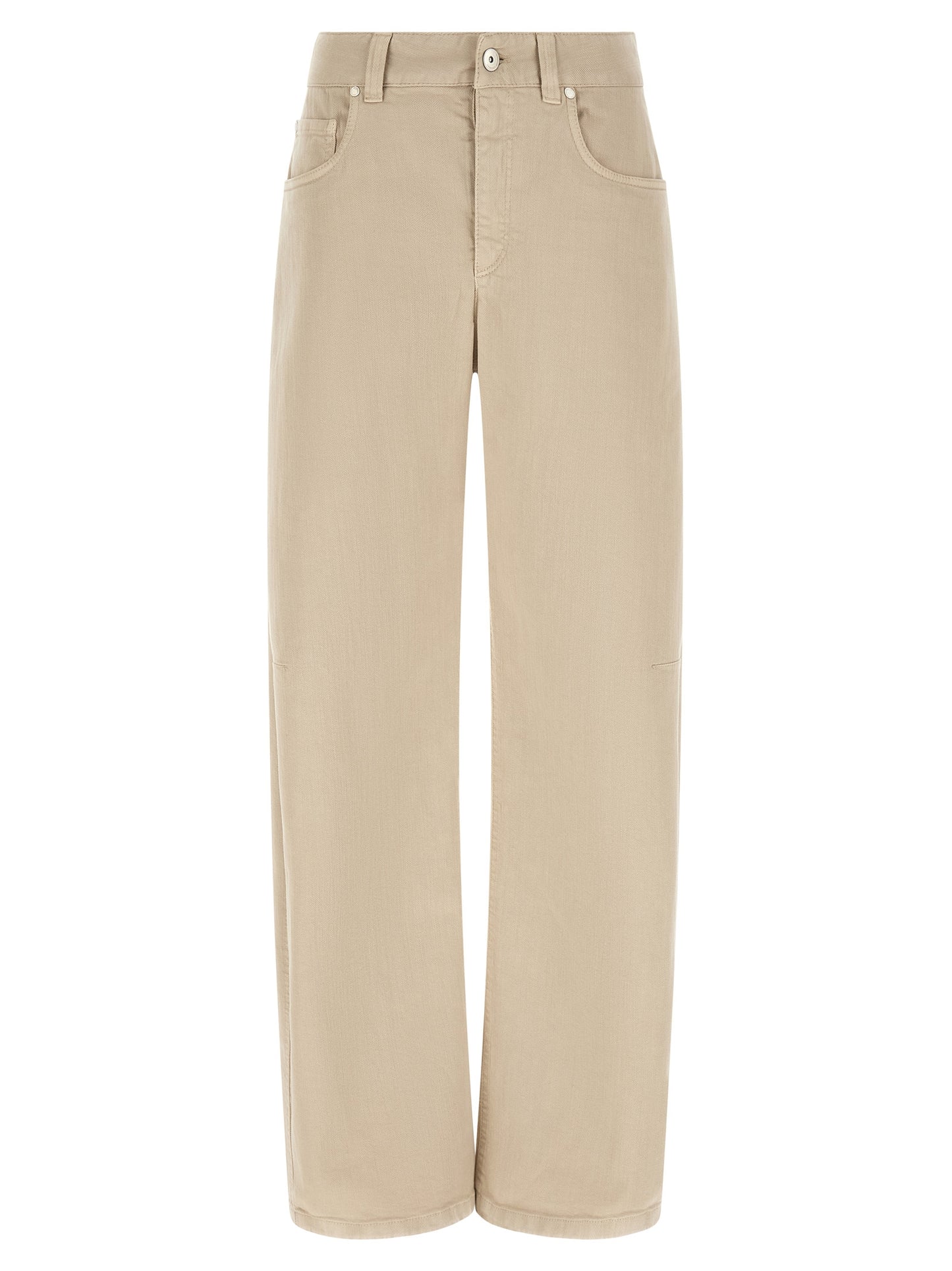 Beige Cotton Relaxed Fit Jeans