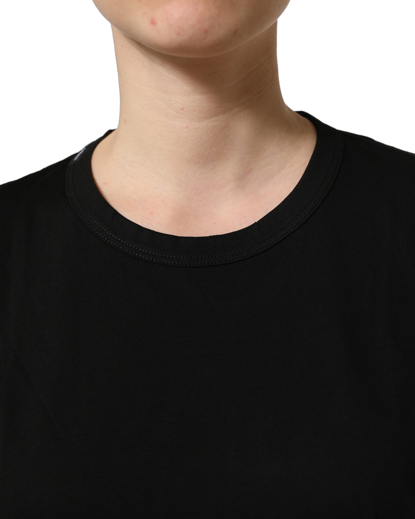 Black Cotton Crew Neck Short Sleeves T-shirt
