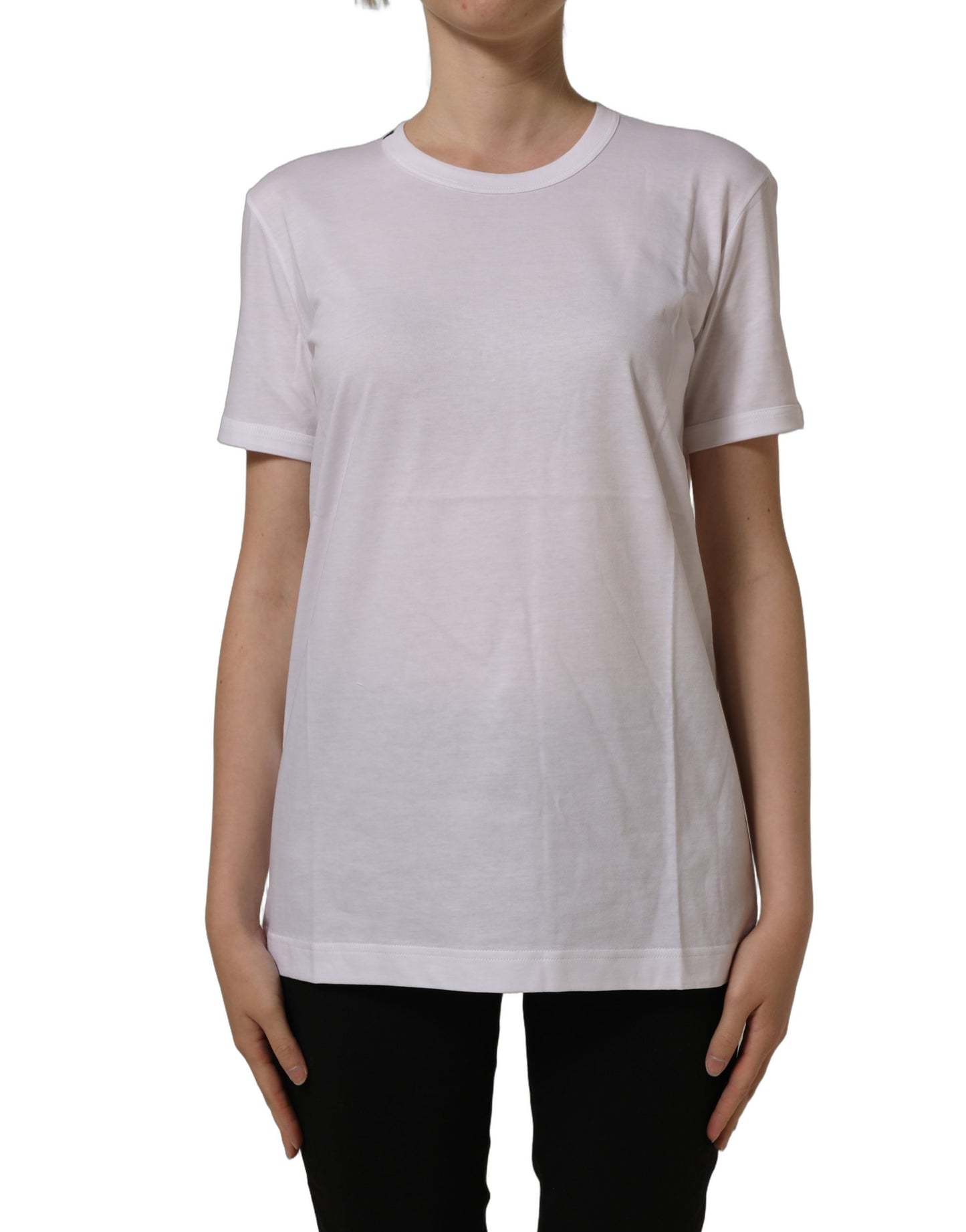 White Cotton Crew Neck Short Sleeves T-shirt