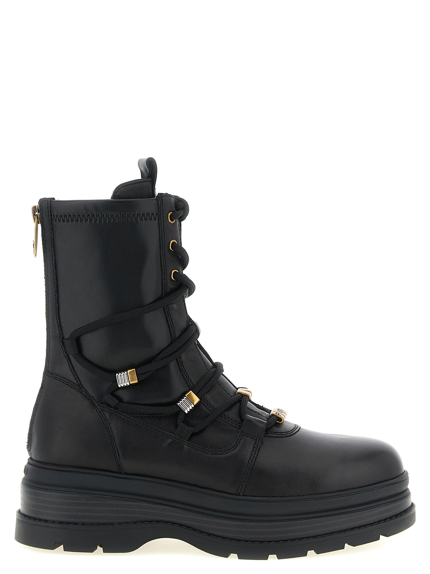 Black Cowhide Lace-Up Boots