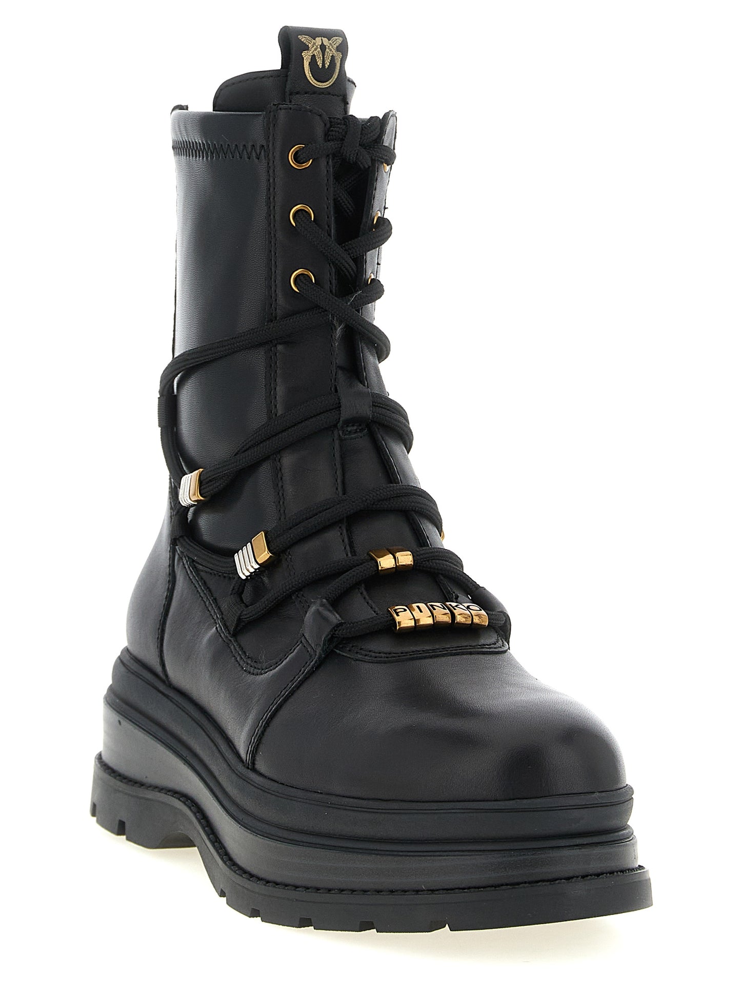 Black Cowhide Lace-Up Boots