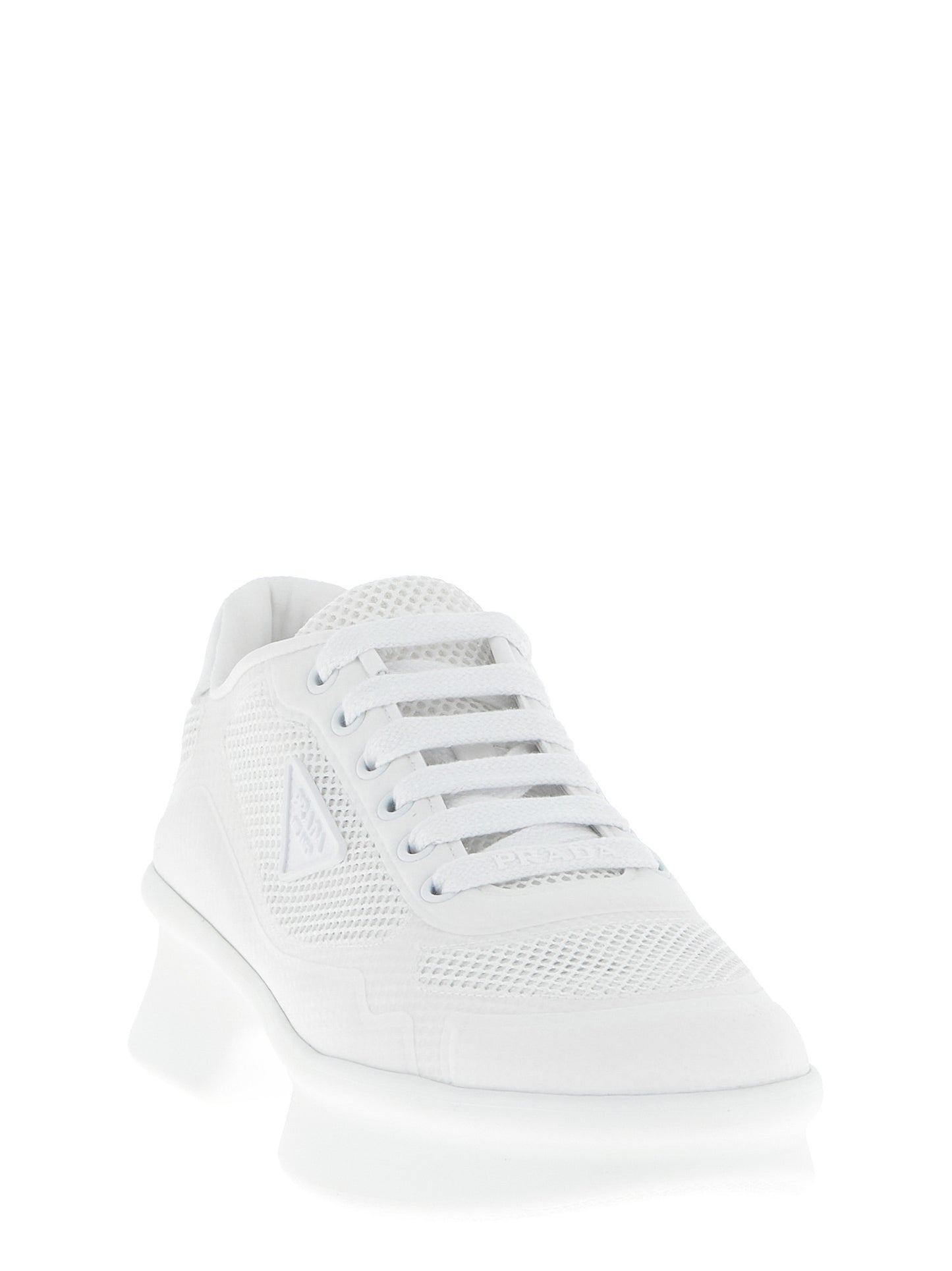 White Polyester Athletic Sneakers