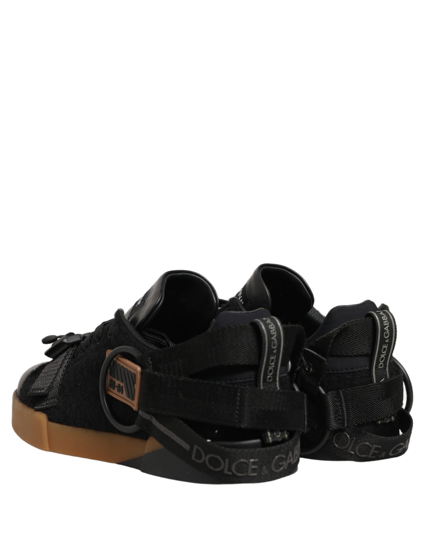 Black Felt Leather Low Top Sneaker Shoes