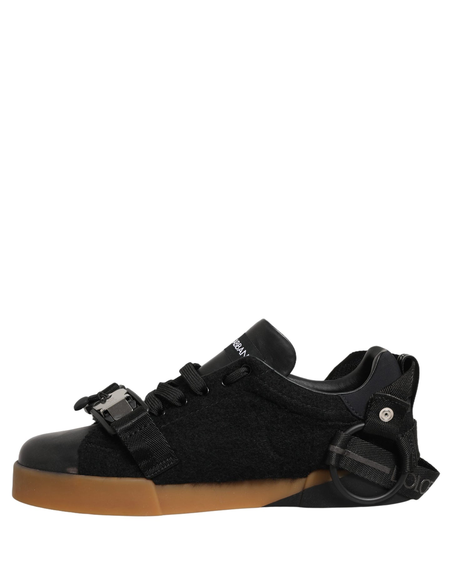 Black Felt Leather Low Top Sneaker Shoes