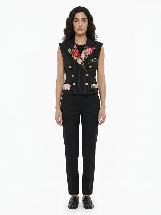 Black Cotton Sleeveless Jacket