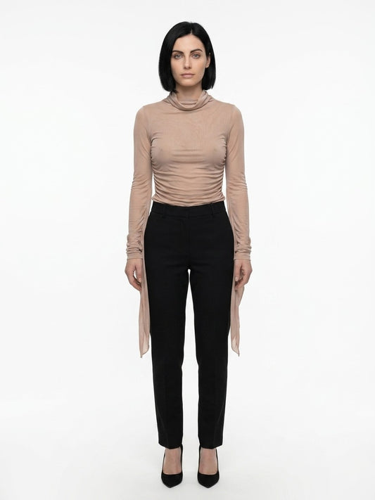 Beige Viscose Long Sleeve T-Shirt