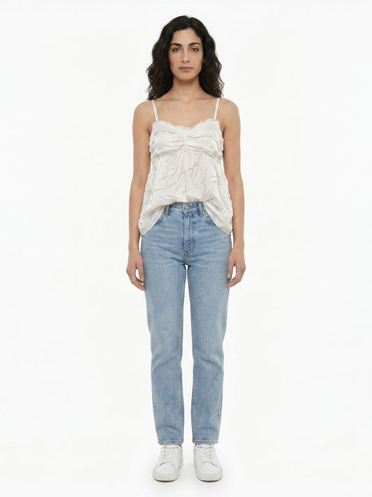White Silk Sleeveles T-Shirt
