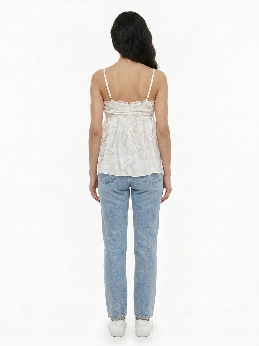 White Silk Sleeveles T-Shirt
