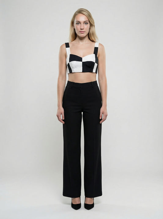 Black And White Elastane Tank Tops