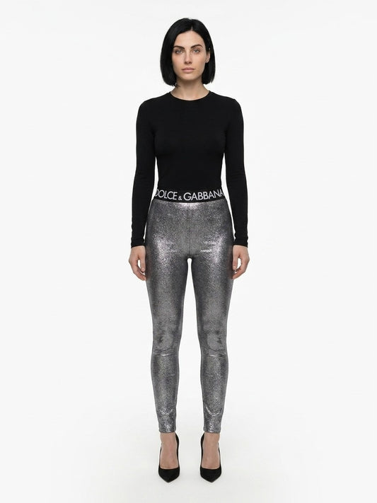 Silver Polyester Leggings