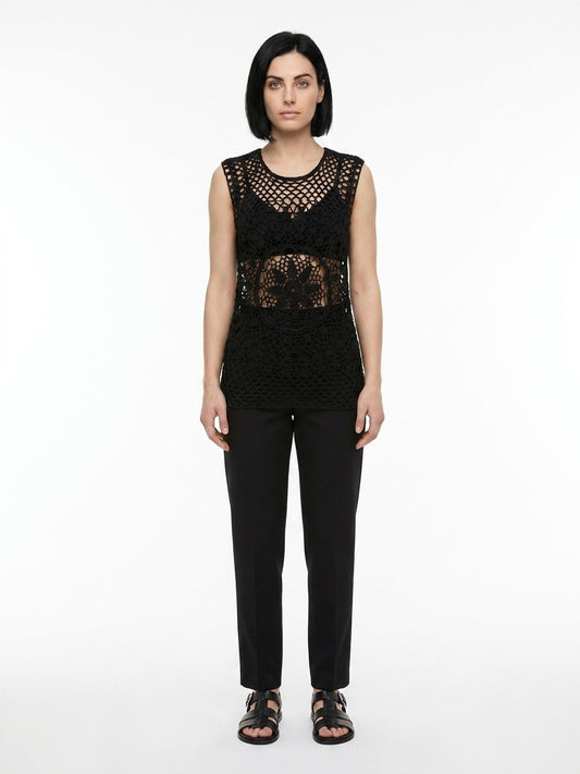 Black Cotton Sleeveles Sweater