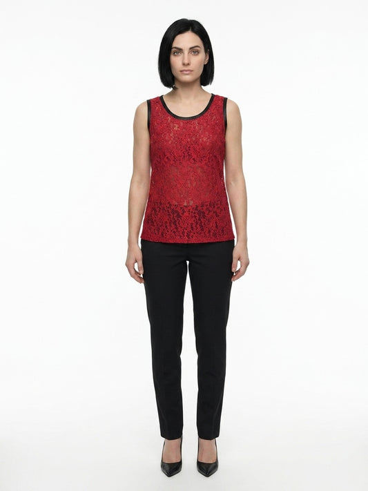 Red Acetate Sleeveles T-Shirt