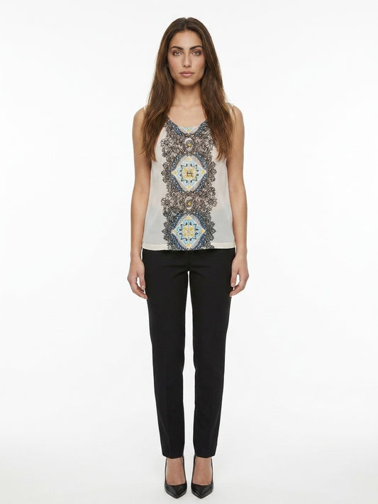 White Silk Sleeveles T-Shirt