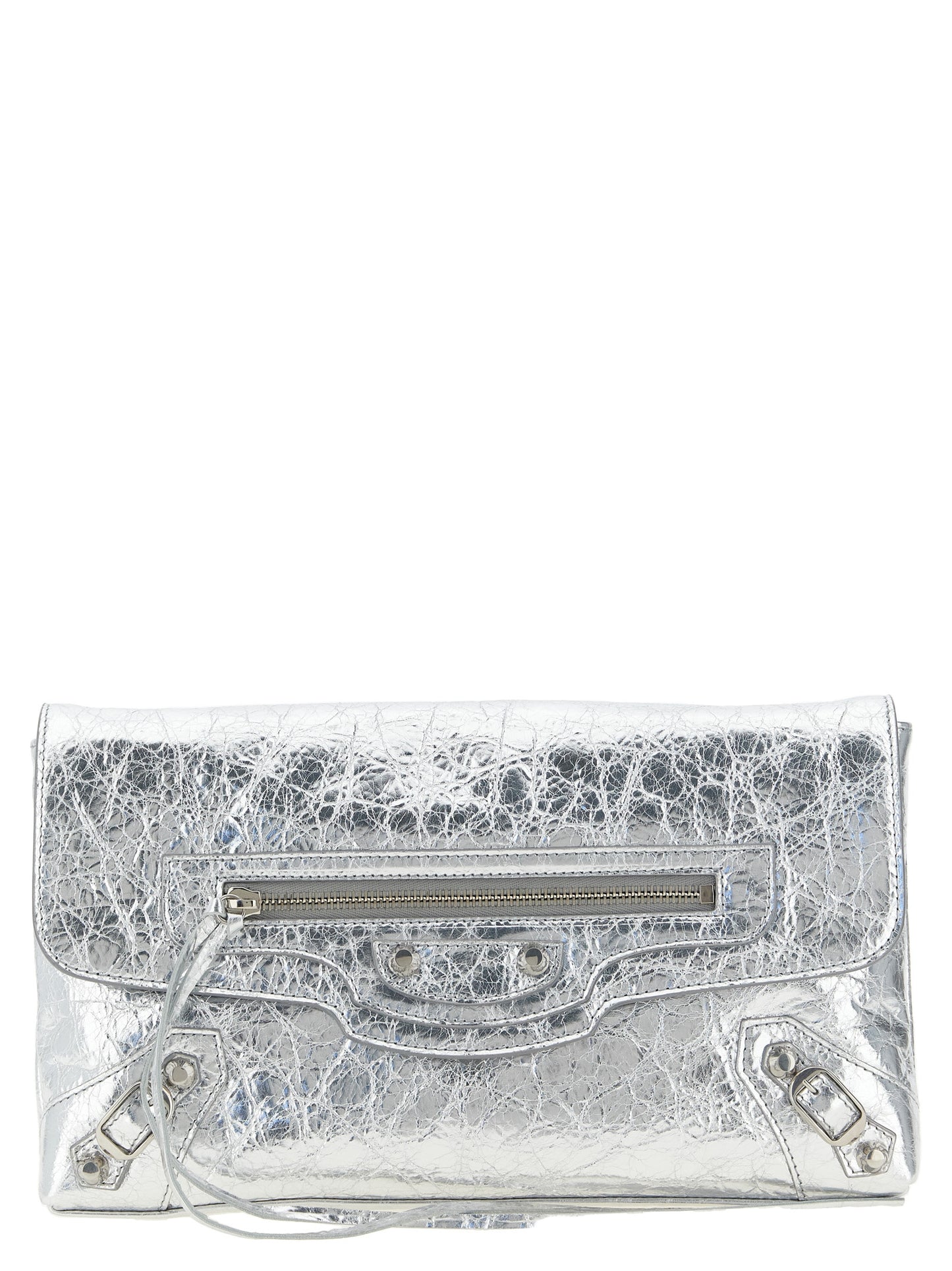 Silver Lamb Leather Clutch Bag