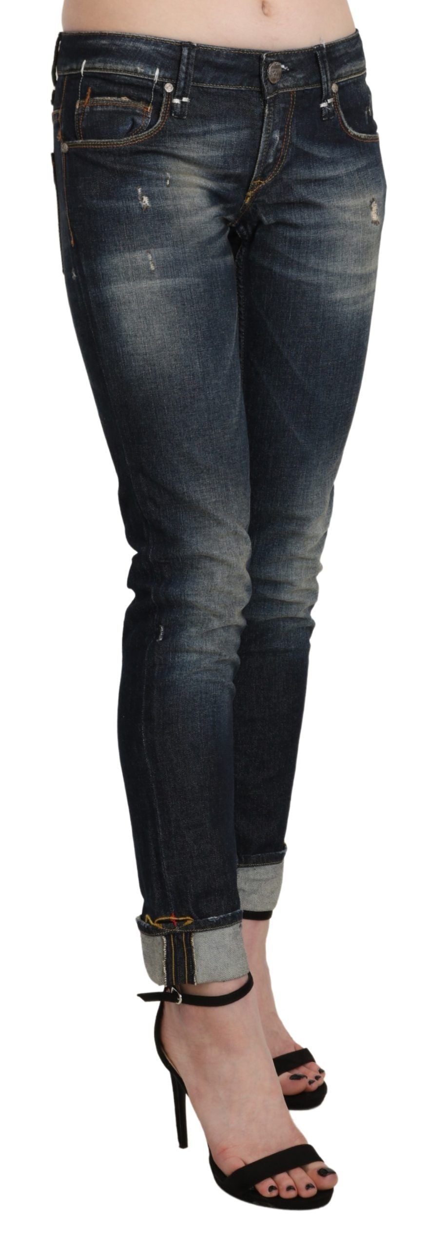 Blue Washed Low Waist Skinny Cropped Denim Pant