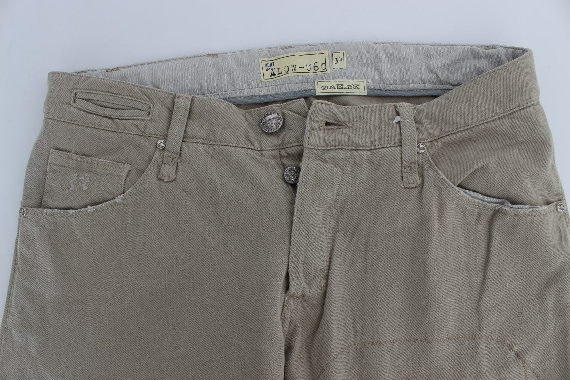 Beige Cotton Patchwork Jeans
