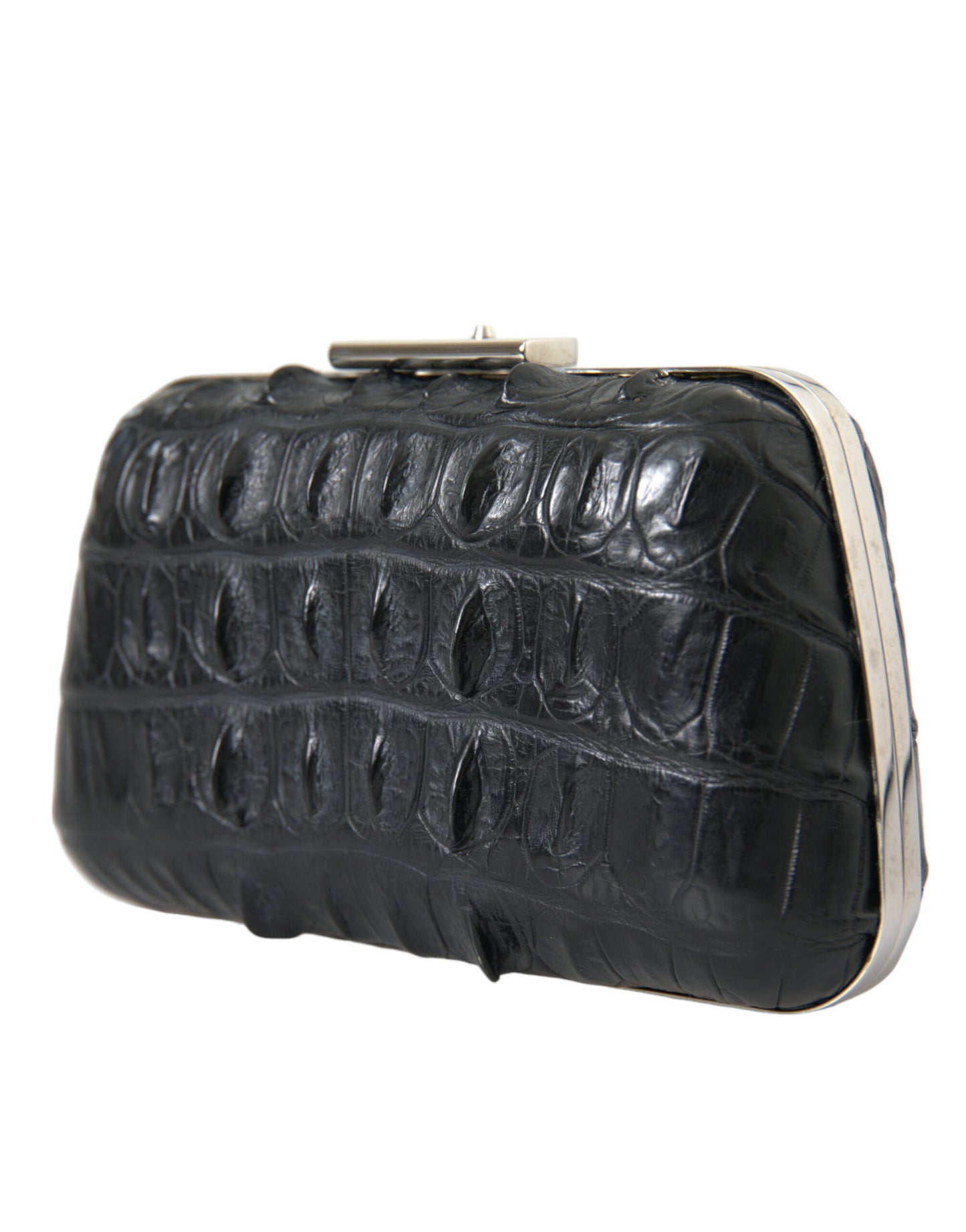 Black Exotic Skin Leather Shoulder Crossbody Box Clutch Bag
