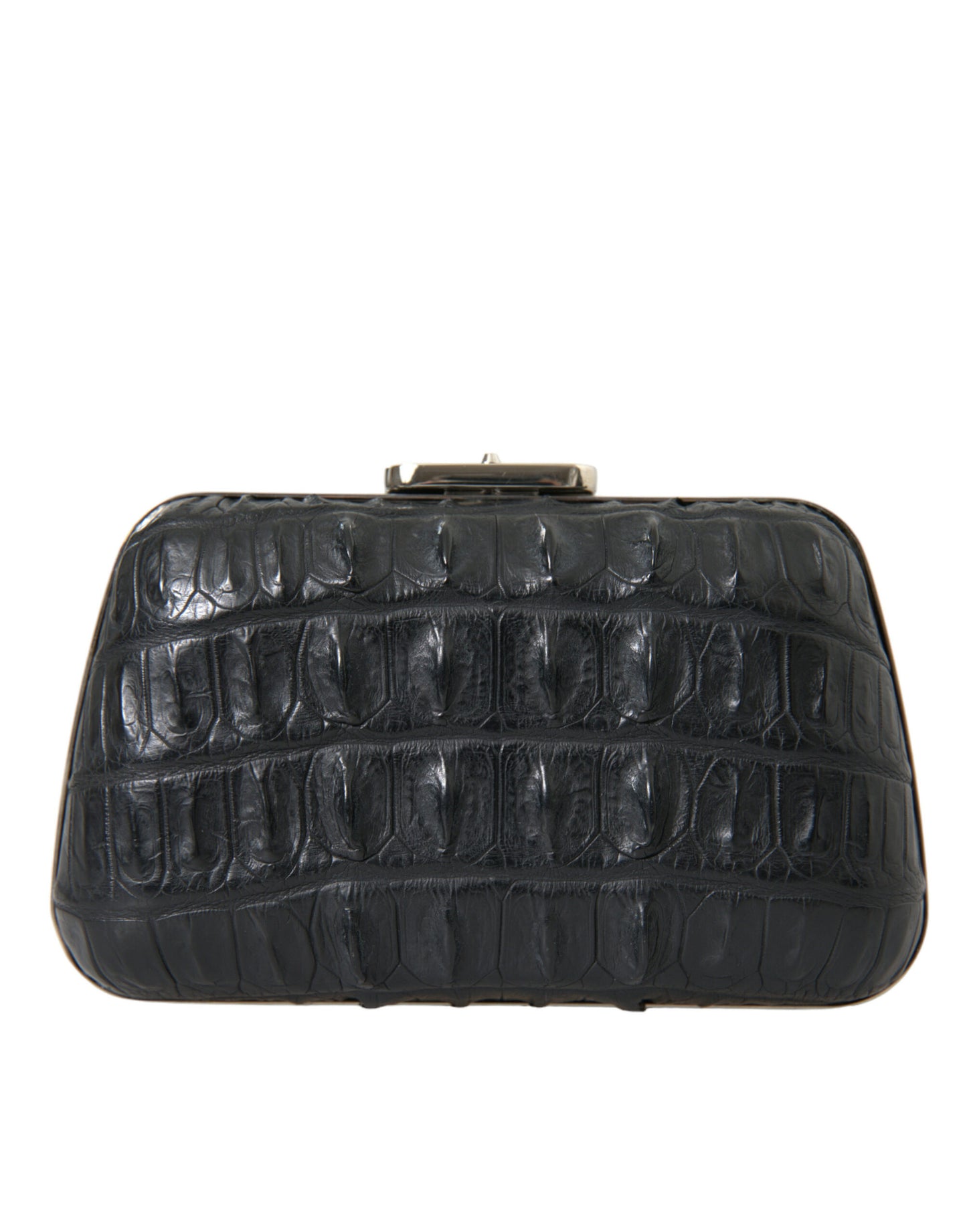 Black Exotic Skin Leather Shoulder Crossbody Box Clutch Bag