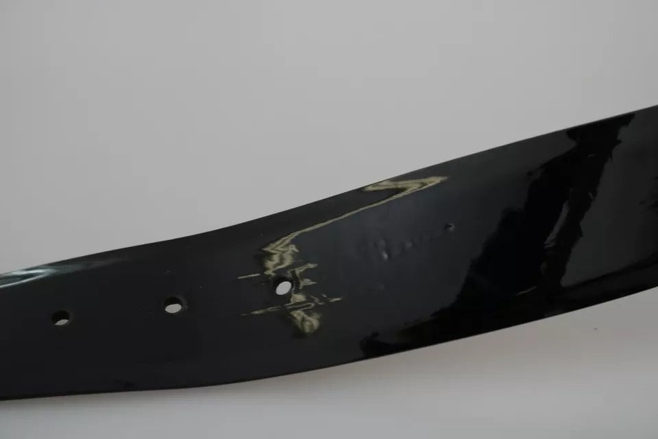 Black Shiny Leather Crystal Logo Buckle Belt