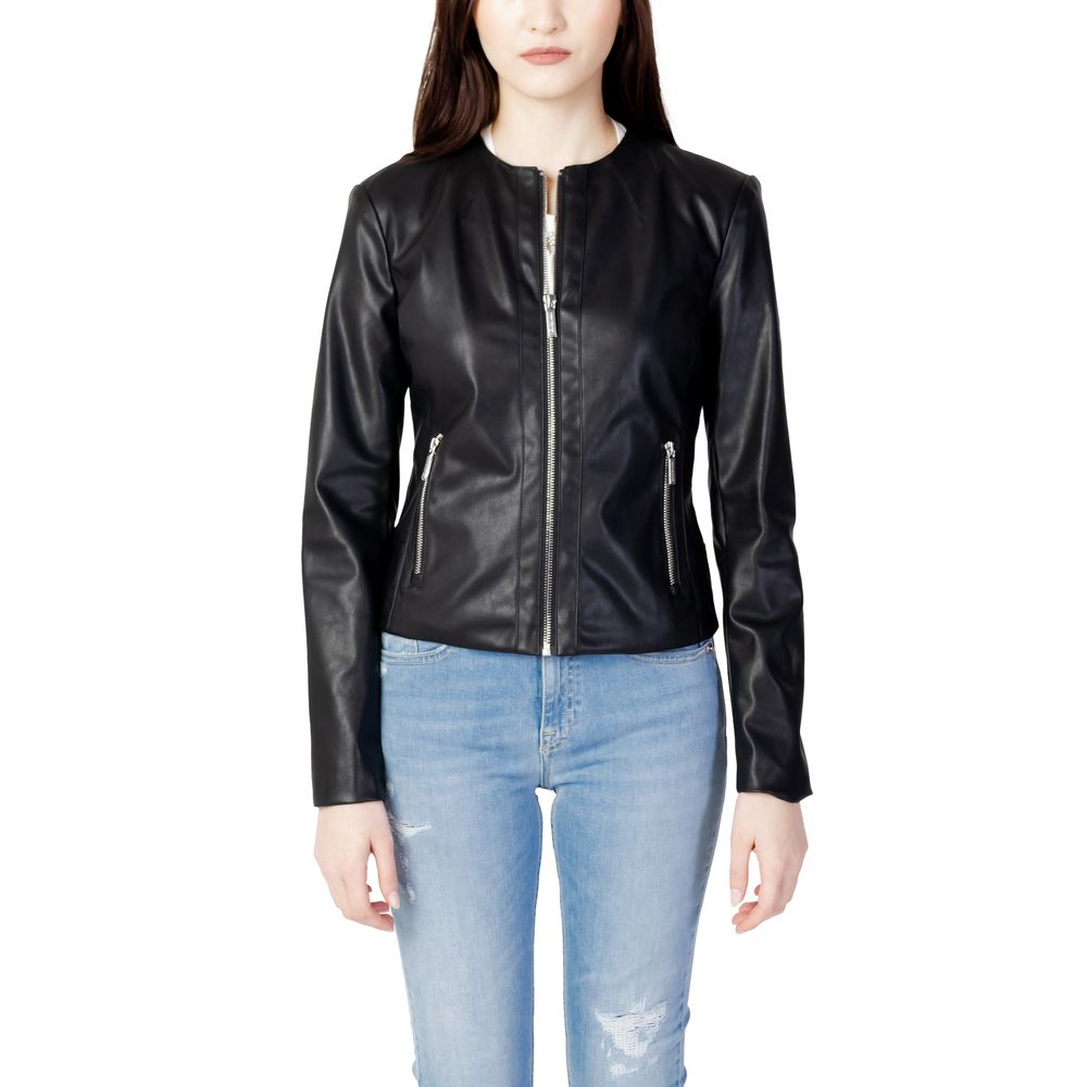 Black Polyester Leather Jacket
