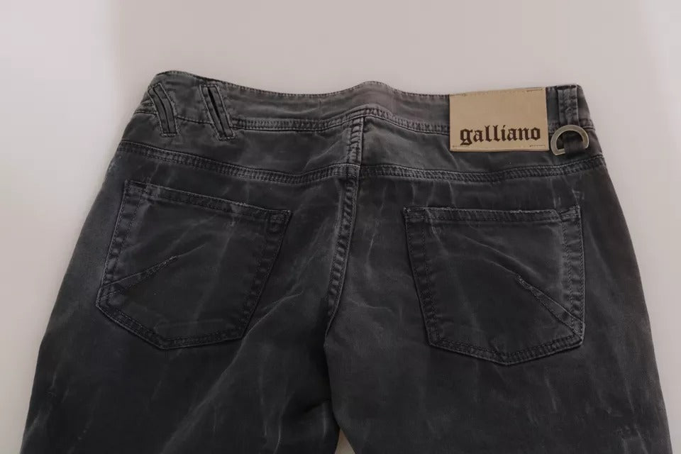 Grey Washed Low Waist Zipper Side Skinny Denim Jeans