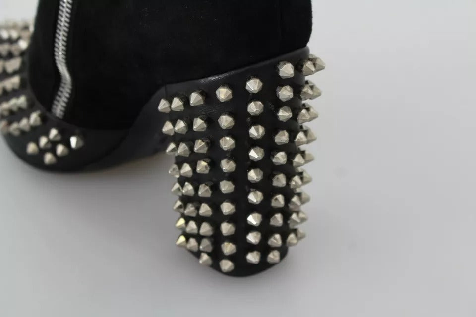 Black Suede Studded Heels Ankle Boots Shoes