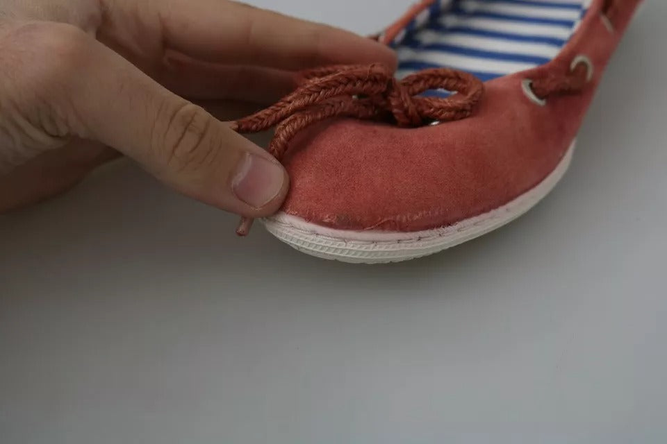 Coral Suede Lace Bow Loafers Ballet Flat Shoes