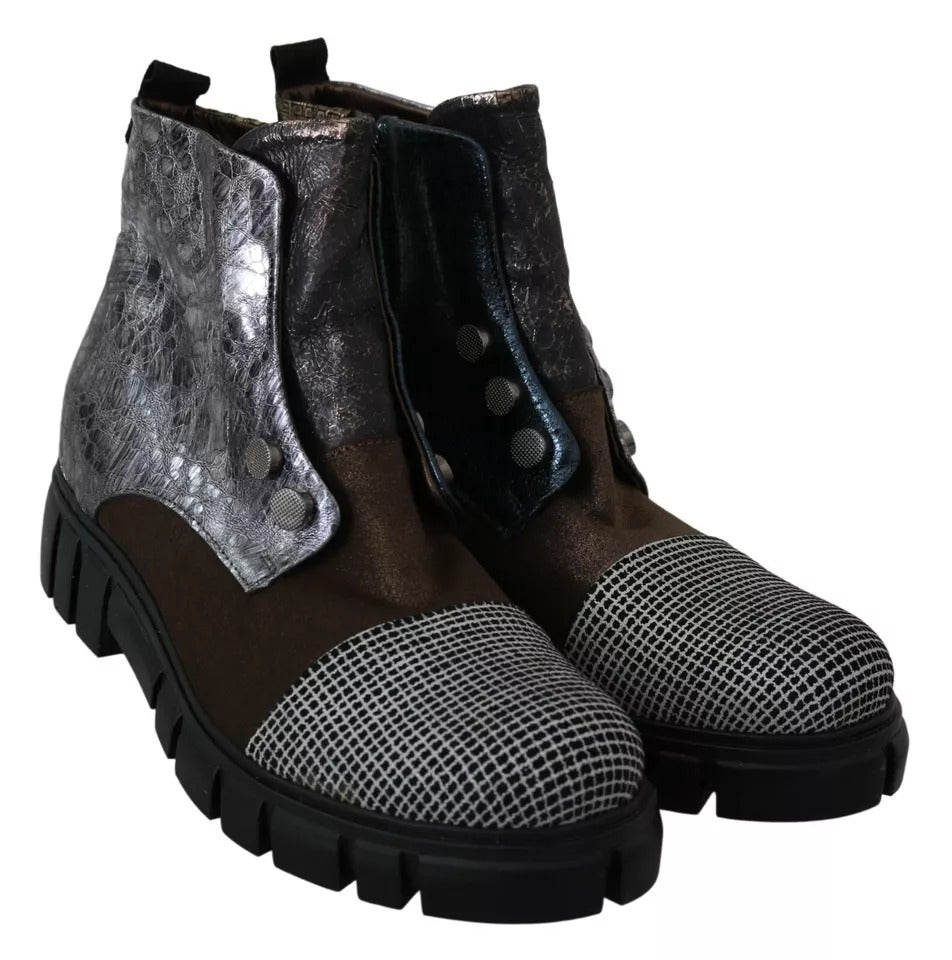 Multicolor Leather Suede Zipper Ankle Boots Shoes
