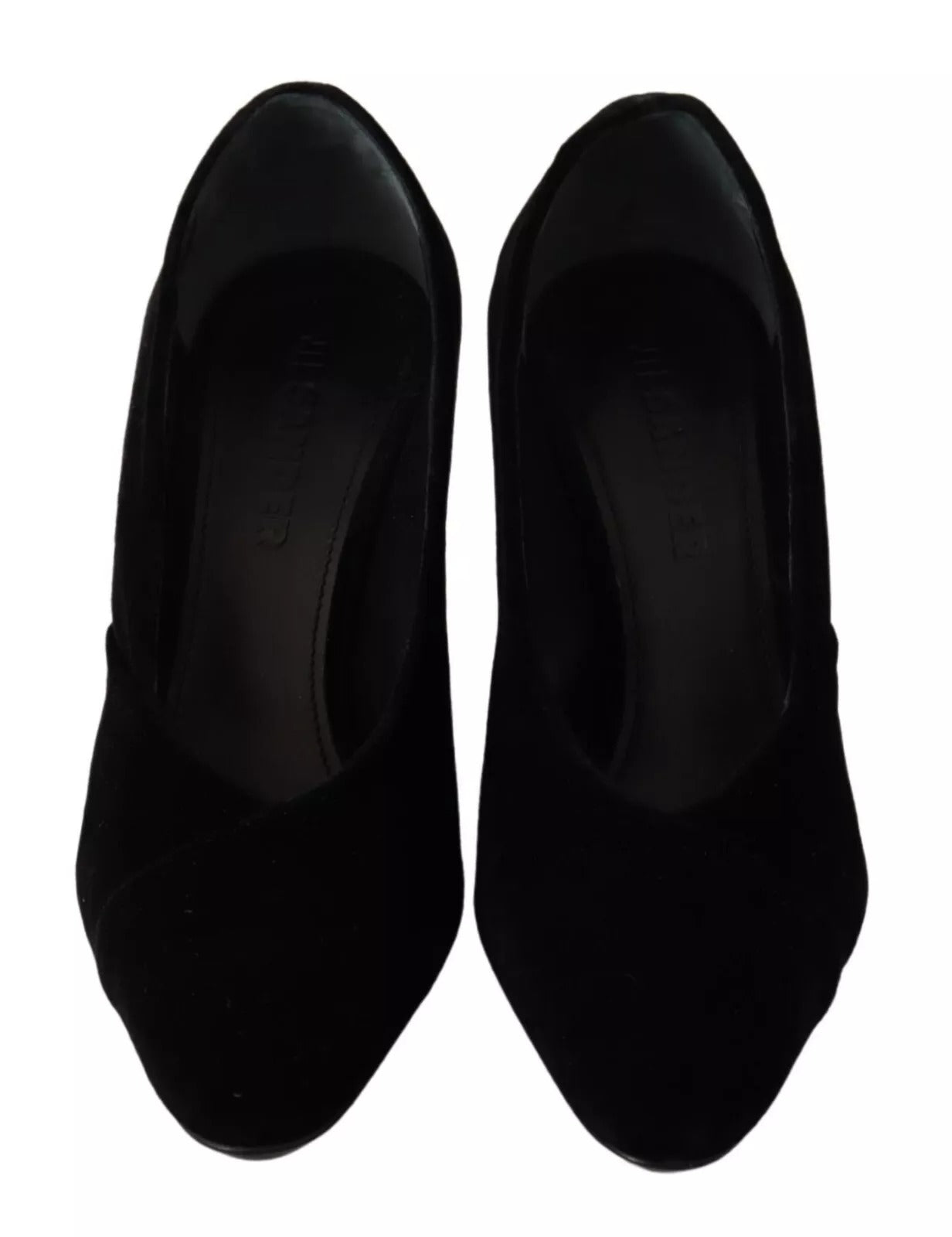 Black Leather Suede Block Heels Pumps Shoes