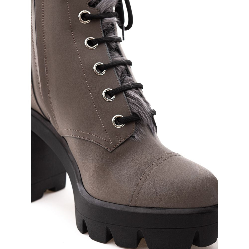 Beige Eco Leather Lace-Up Boots