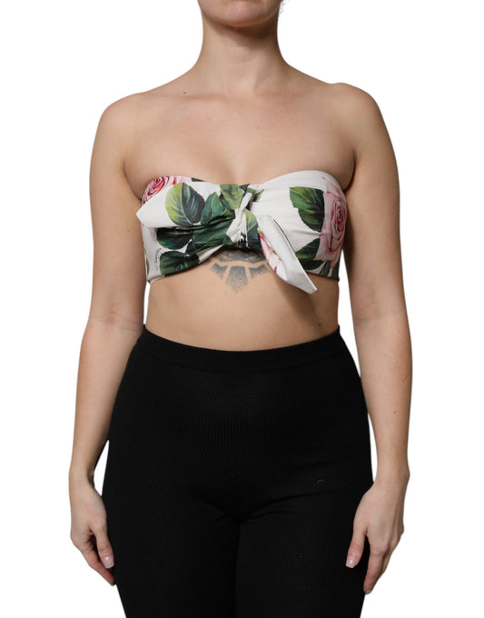 White Floral Print Cropped Bustier Corset Top