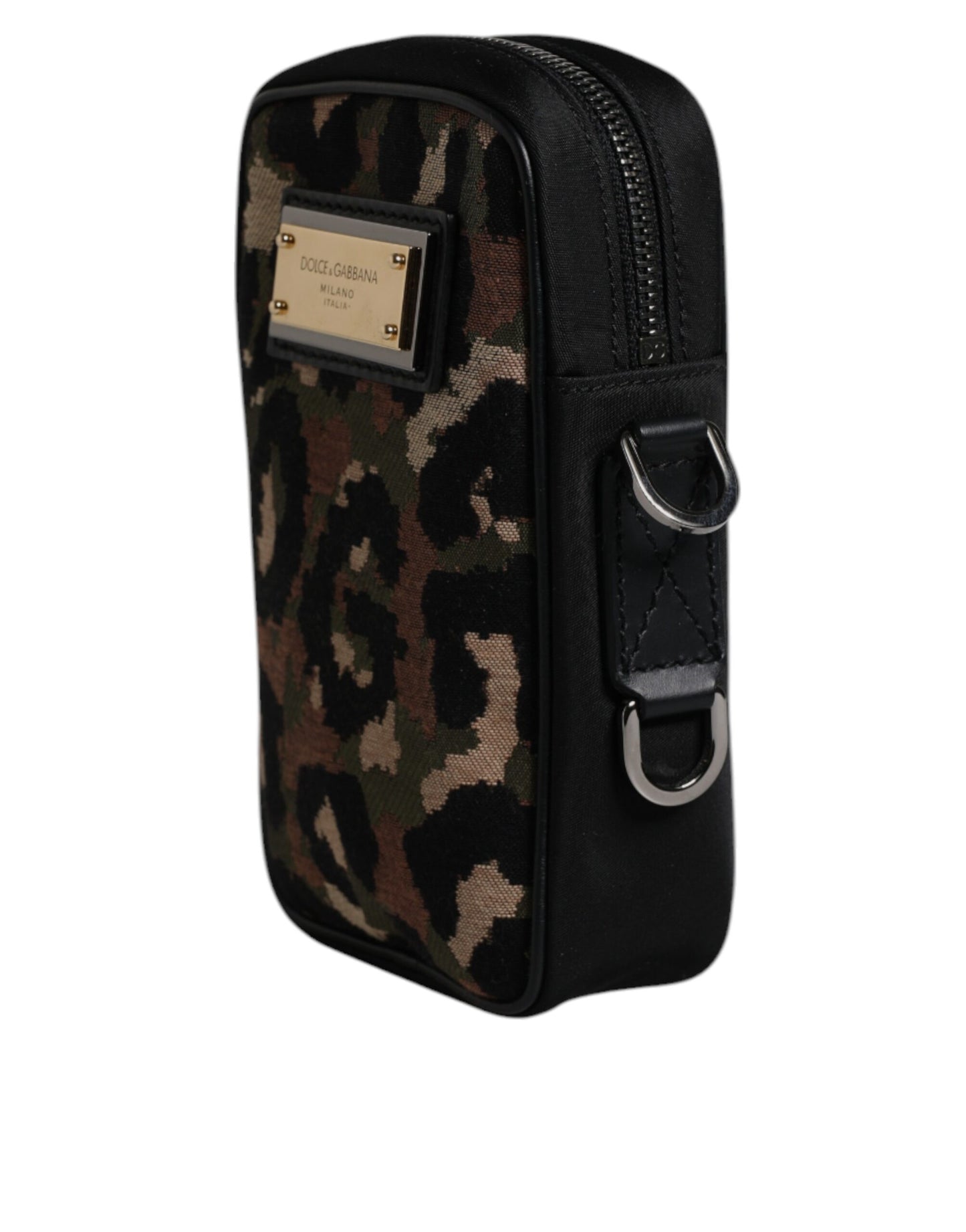 Multicolor Leopard Jacquard Logo Plaque Neck Strap Bag