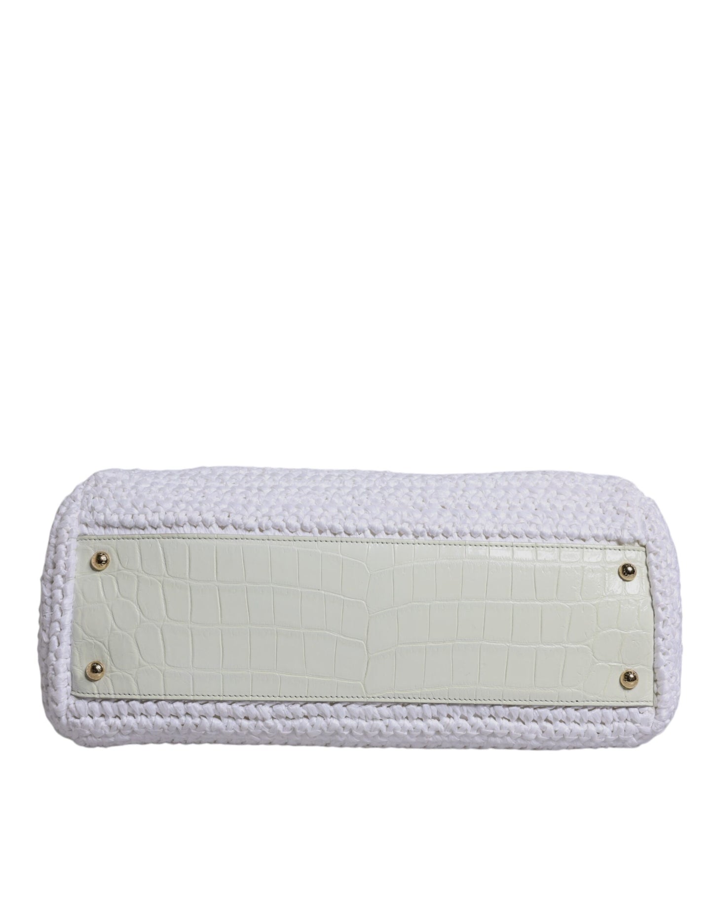 White Rafia Leather Top Handle Crossbody Bag