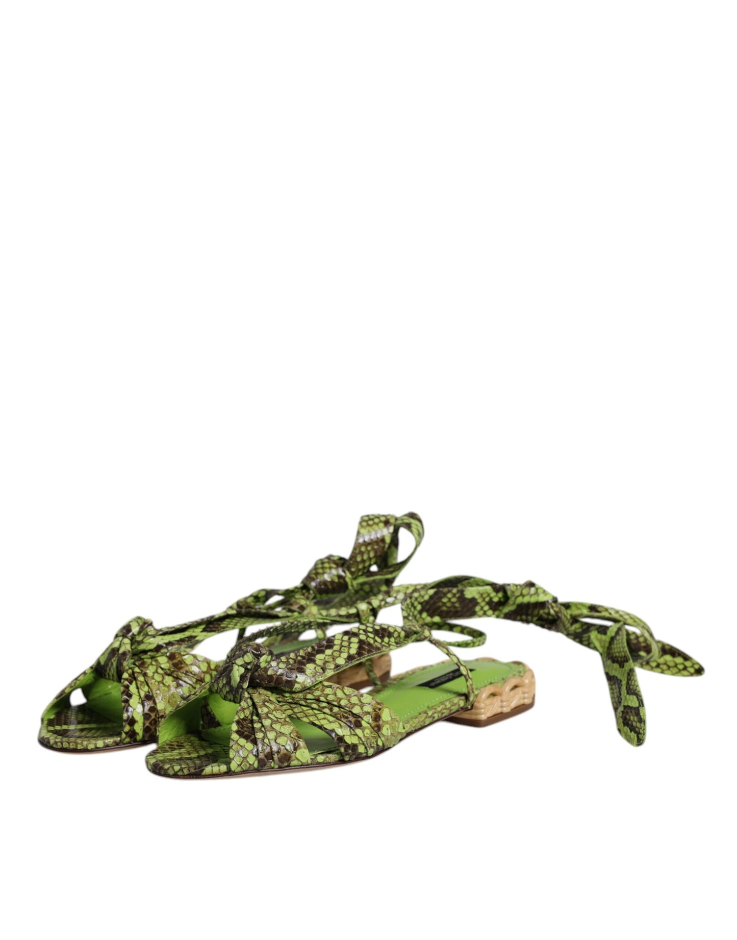 Green Animal Print Ankle Wrap Sandals Shoes