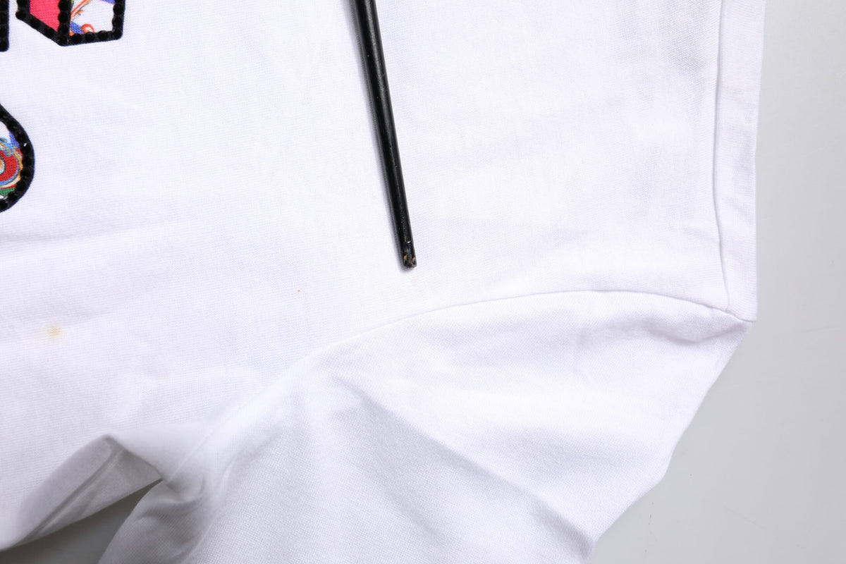White Cotton Logo Print Round Neck T-shirt