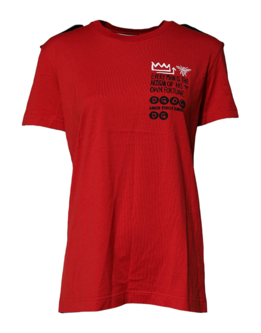 Red Cotton Graphic Print Crew Neck T-shirt