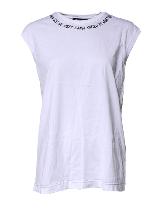 White Cotton Sleeveless Printed Tank T-shirt