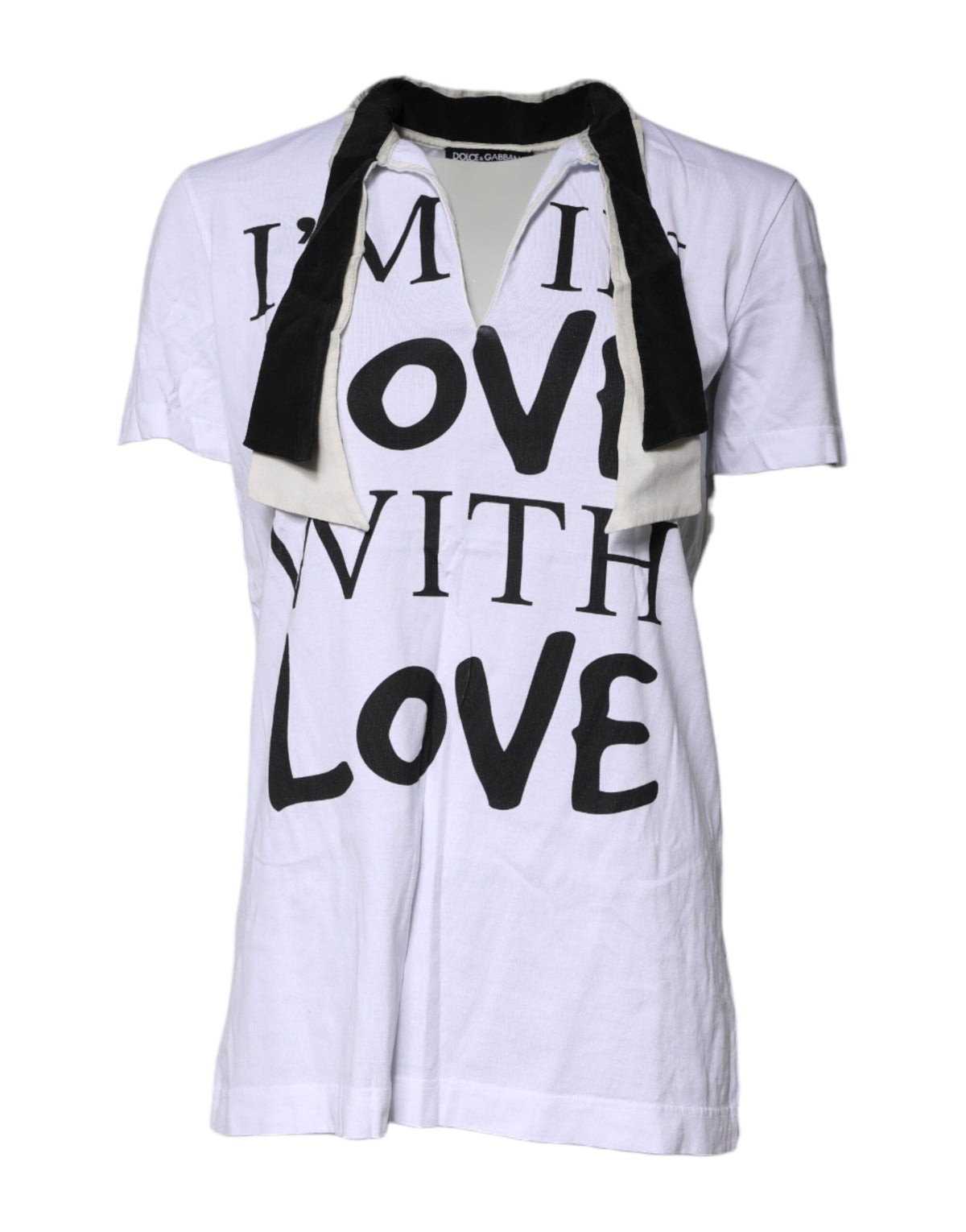 White Cotton Silk Blend Ascot Collar T-shirt