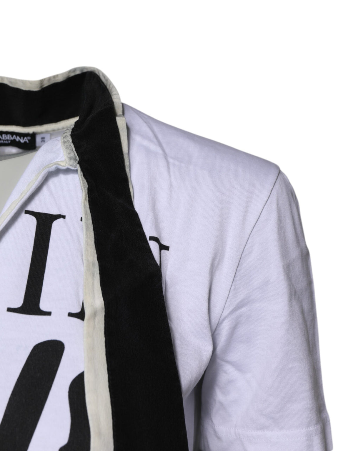 White Cotton Silk Blend Ascot Collar T-shirt