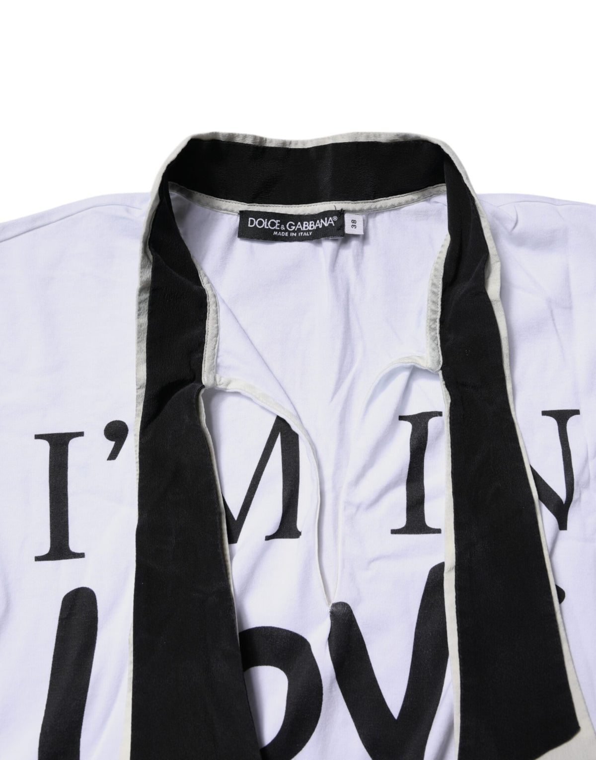 White Cotton Silk Blend Ascot Collar T-shirt