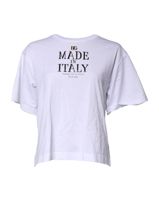 White Printed Round Neck Top Cotton T-shirt