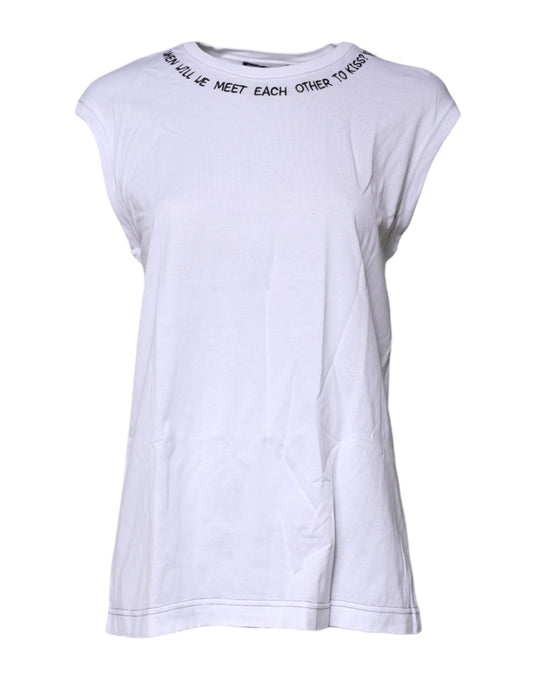 White Cotton Sleeveless Printed Tank T-shirt