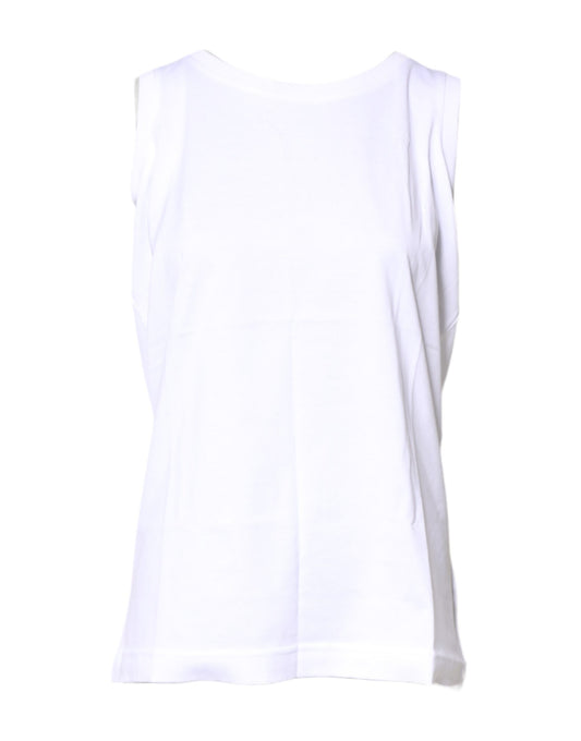 White Cotton Sleeveless Crew Neck T-shirt