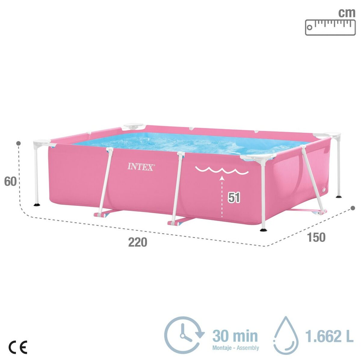 Intex Small Frame Pool – Aftagelig, Lille Model i Pink 220 x 60 x 150 cm