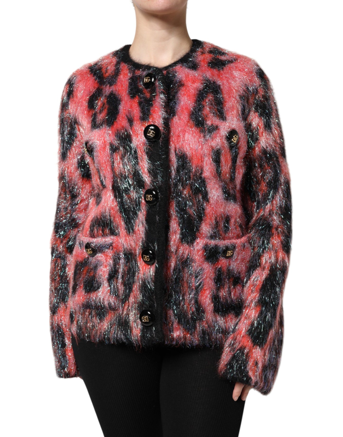 Red Mohair Wool Button Down Cardigan Sweater